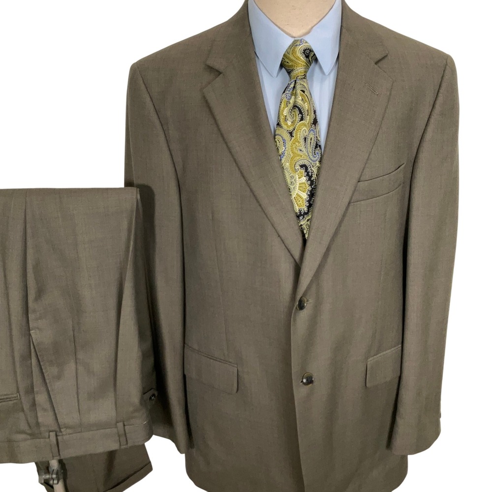 Stafford Suit Men‎ 44L 37W 30L Sage Green Classic Career Wool VTG
